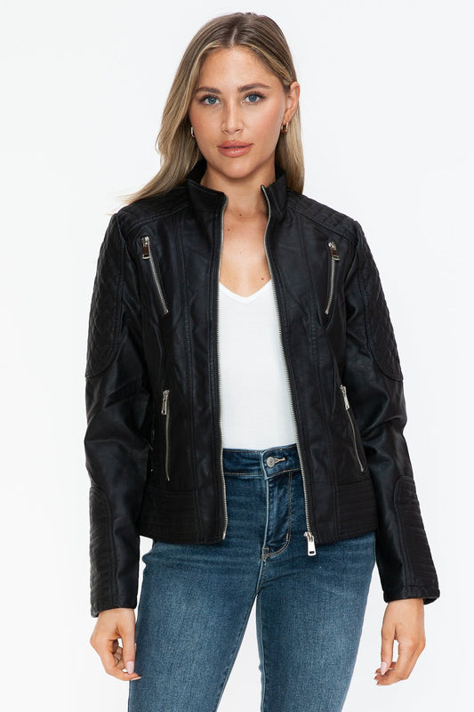 SNOBBISH - Black Vegan Leather Zip Moto Jacket