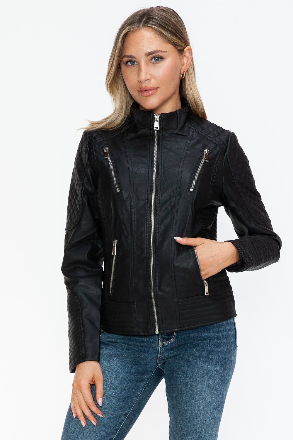 SNOBBISH - Black Vegan Leather Zip Moto Jacket