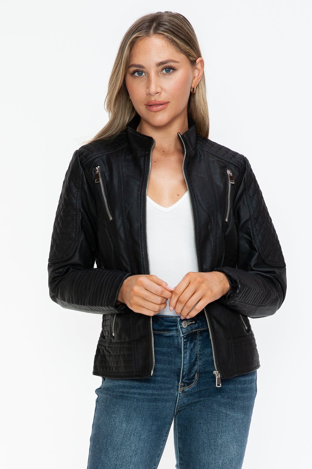 SNOBBISH - Black Vegan Leather Zip Moto Jacket