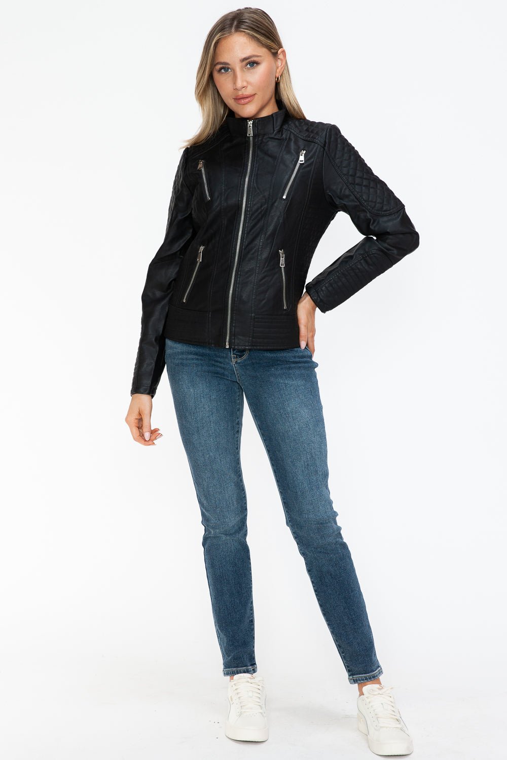 SNOBBISH - Black Vegan Leather Zip Moto Jacket