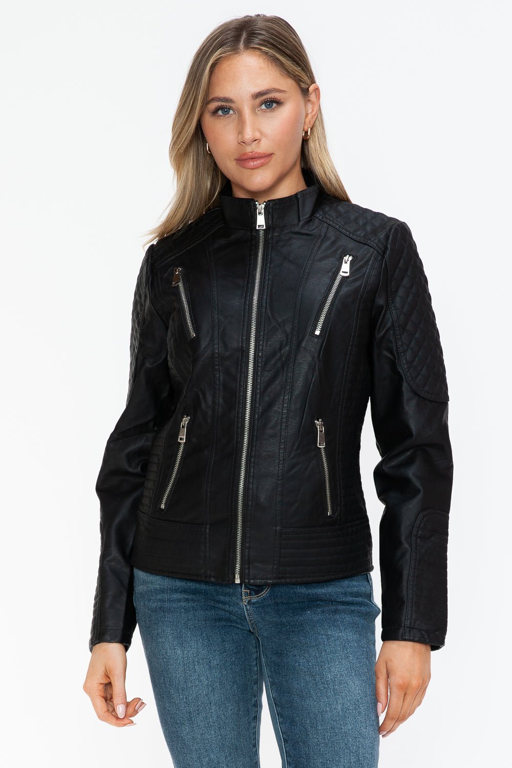 SNOBBISH - Black Vegan Leather Zip Moto Jacket