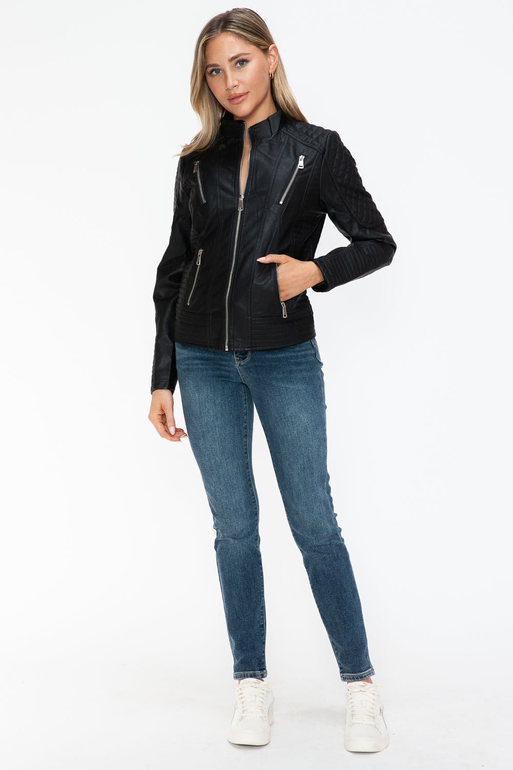 SNOBBISH - Black Vegan Leather Zip Moto Jacket