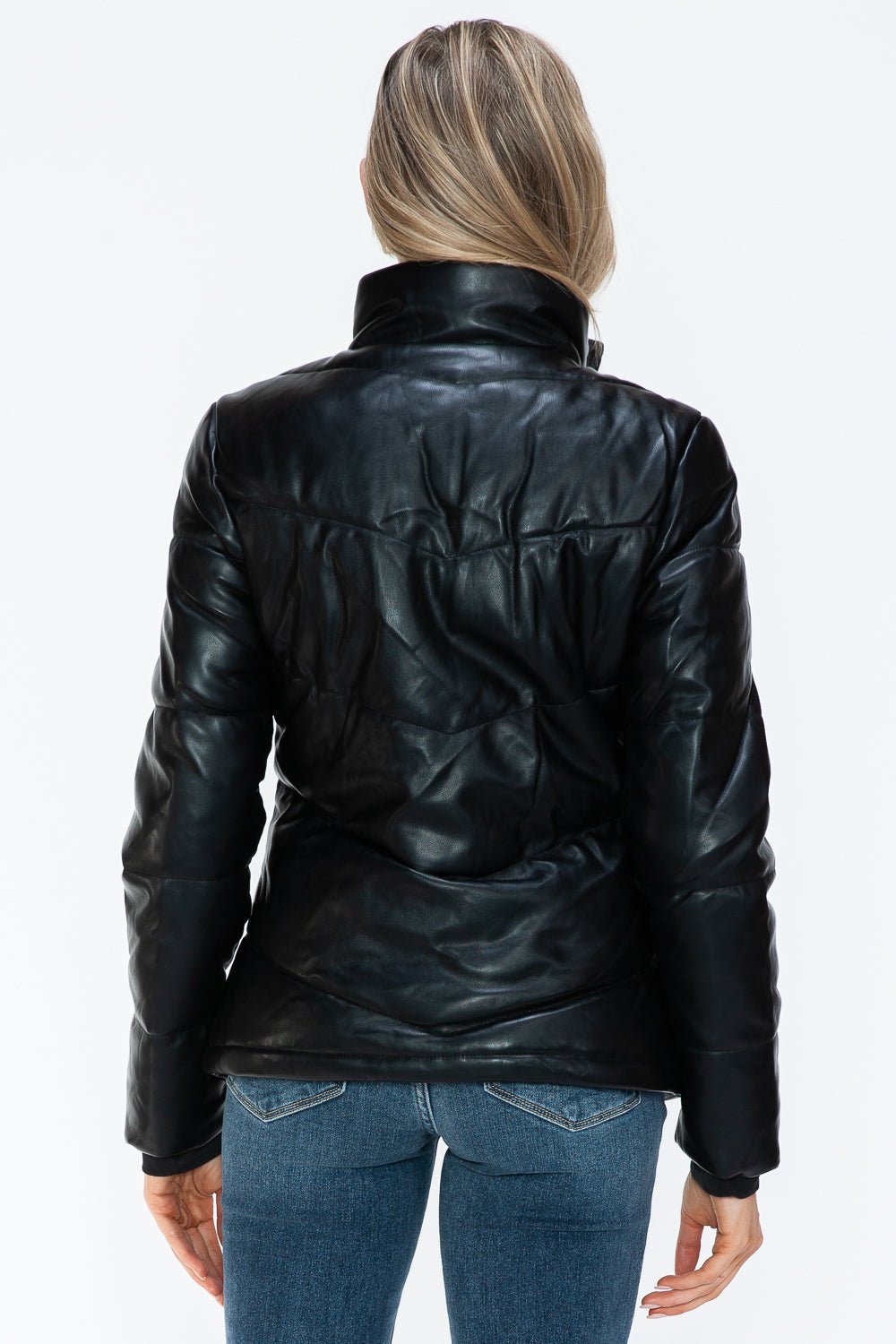 SNOBBISH - Black Vegan Leather Zip Up Puffer Jacket