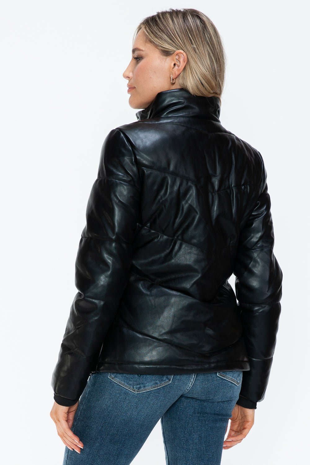 SNOBBISH - Black Vegan Leather Zip Up Puffer Jacket