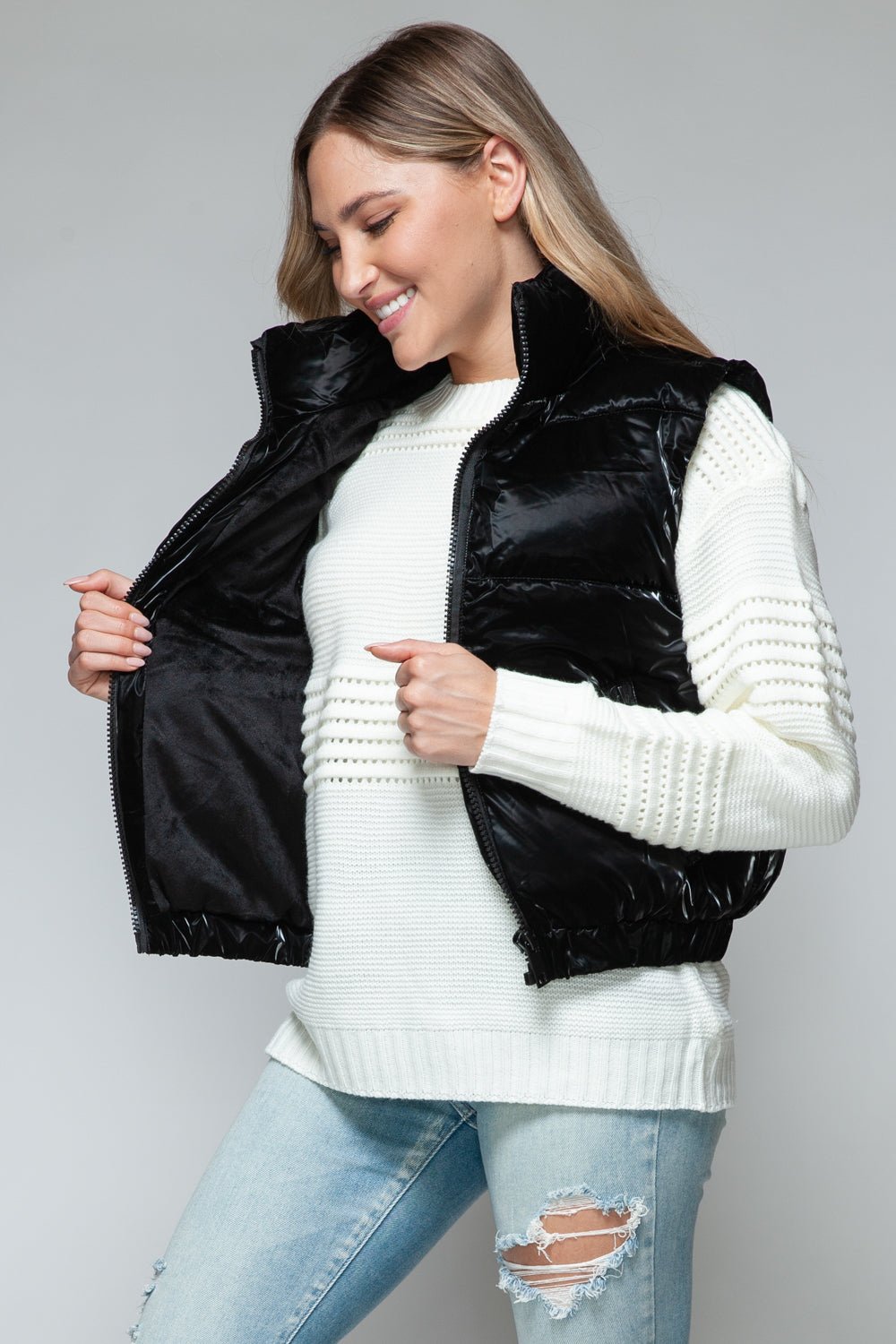 SNOBBISH - Faux Fur Lined Quilted Vest in Black