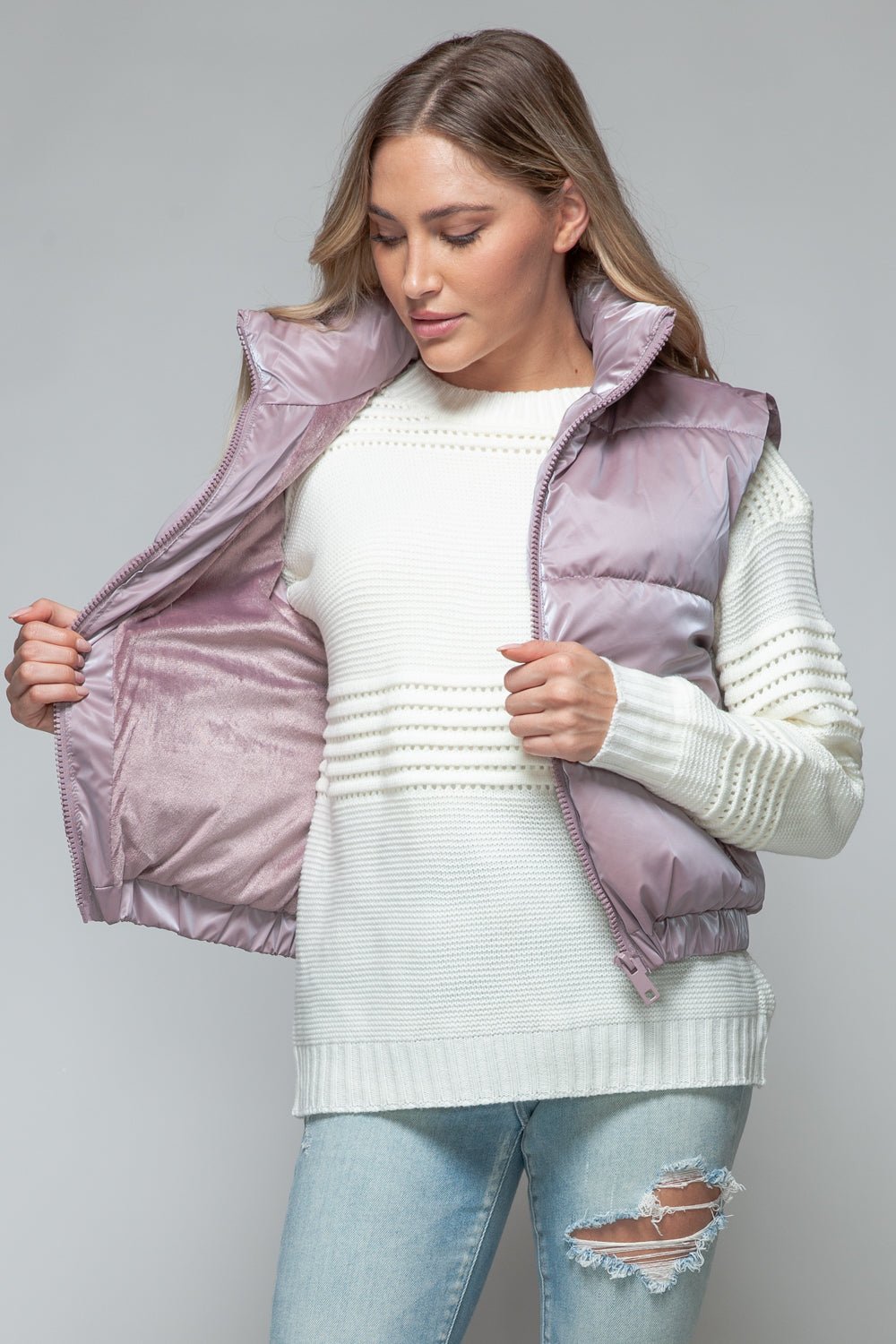 SNOBBISH - Faux Fur Lined Quilted Vest in Dark Rose