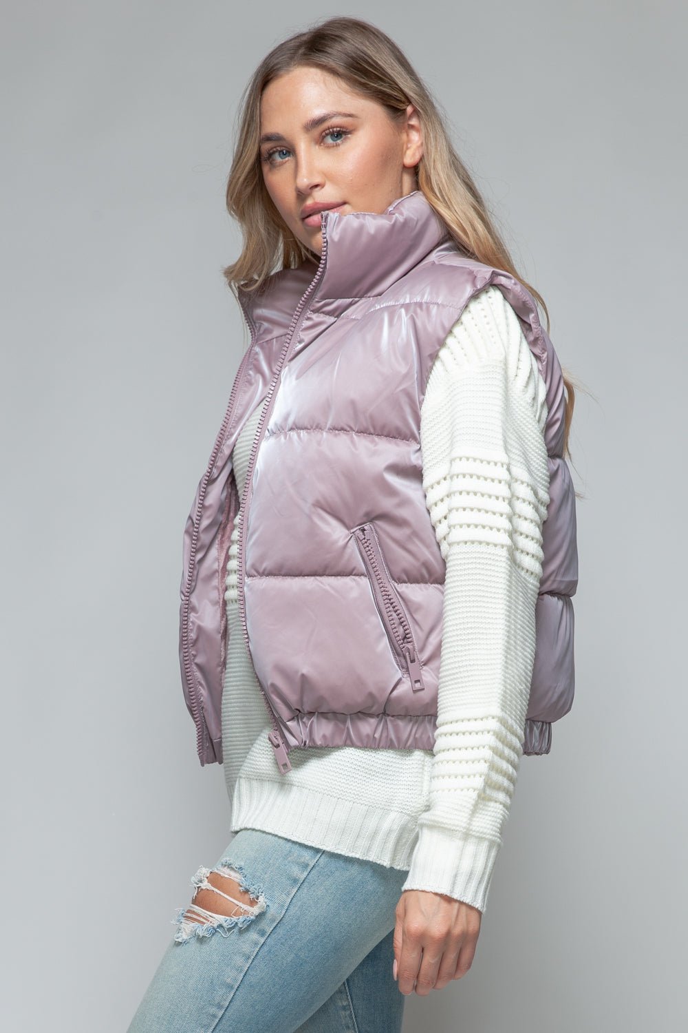 SNOBBISH - Faux Fur Lined Quilted Vest in Dark Rose