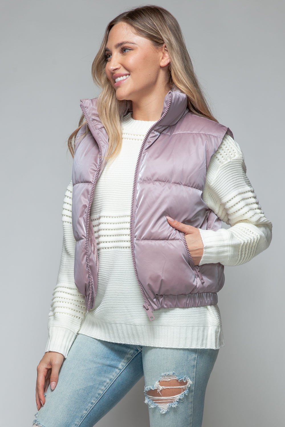 SNOBBISH - Faux Fur Lined Quilted Vest in Dark Rose