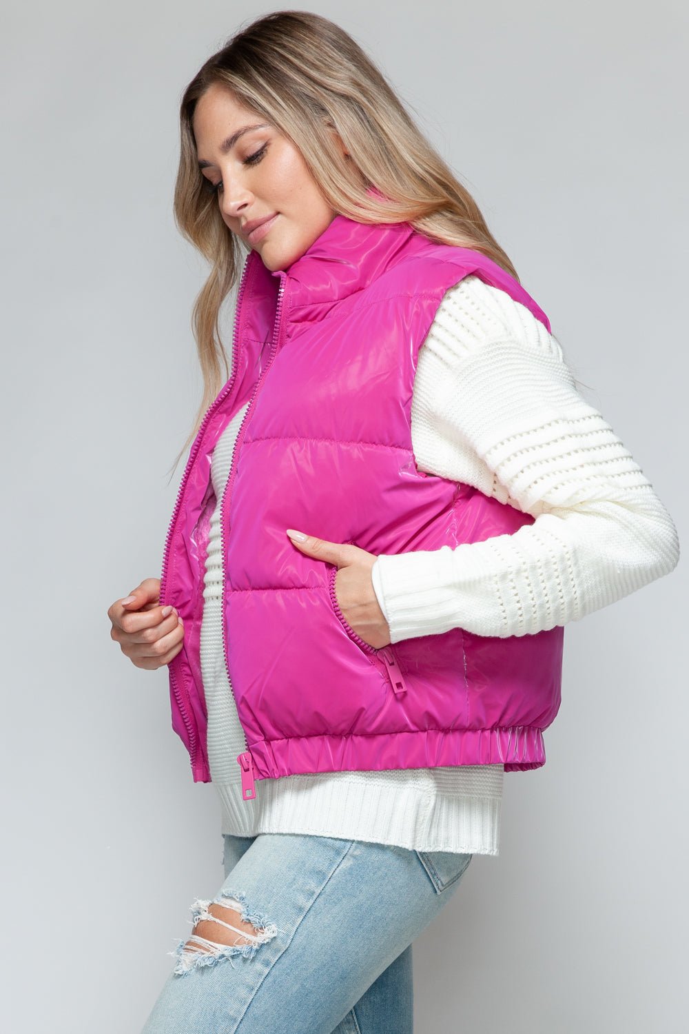 SNOBBISH - Faux Fur Lined Quilted Vest in Hot Pink