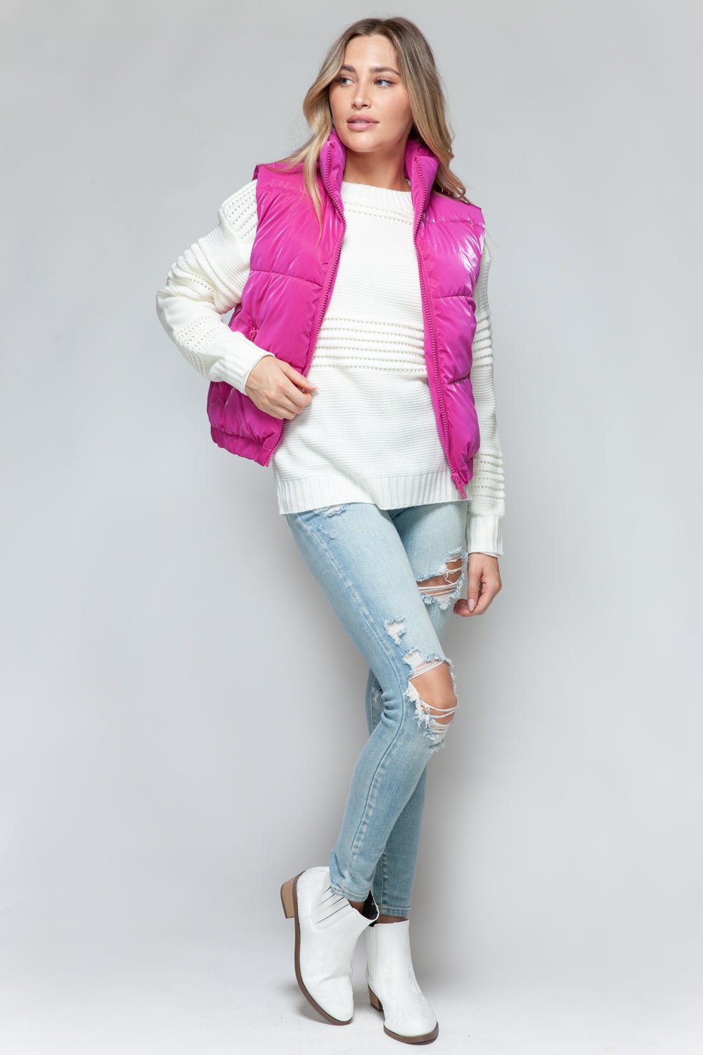 SNOBBISH - Faux Fur Lined Quilted Vest in Hot Pink