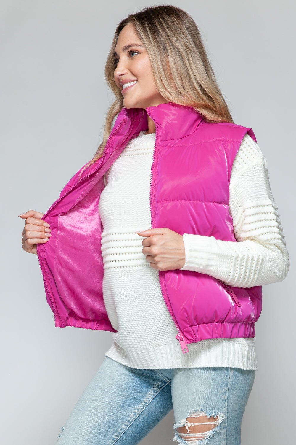 SNOBBISH - Faux Fur Lined Quilted Vest in Hot Pink