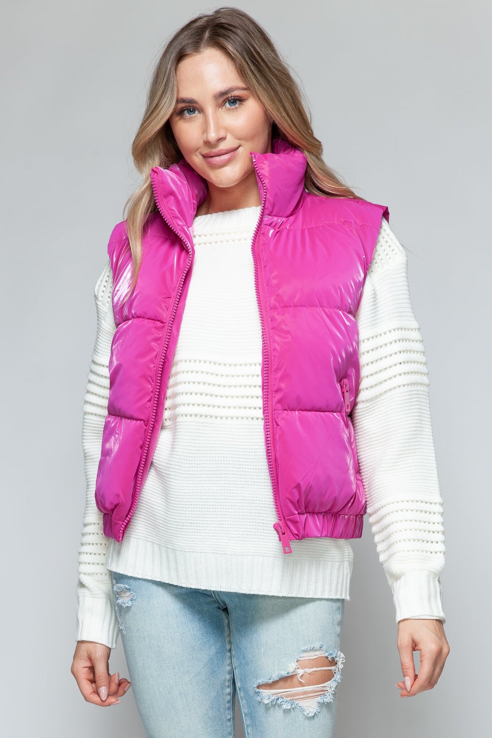 SNOBBISH - Faux Fur Lined Quilted Vest in Hot Pink