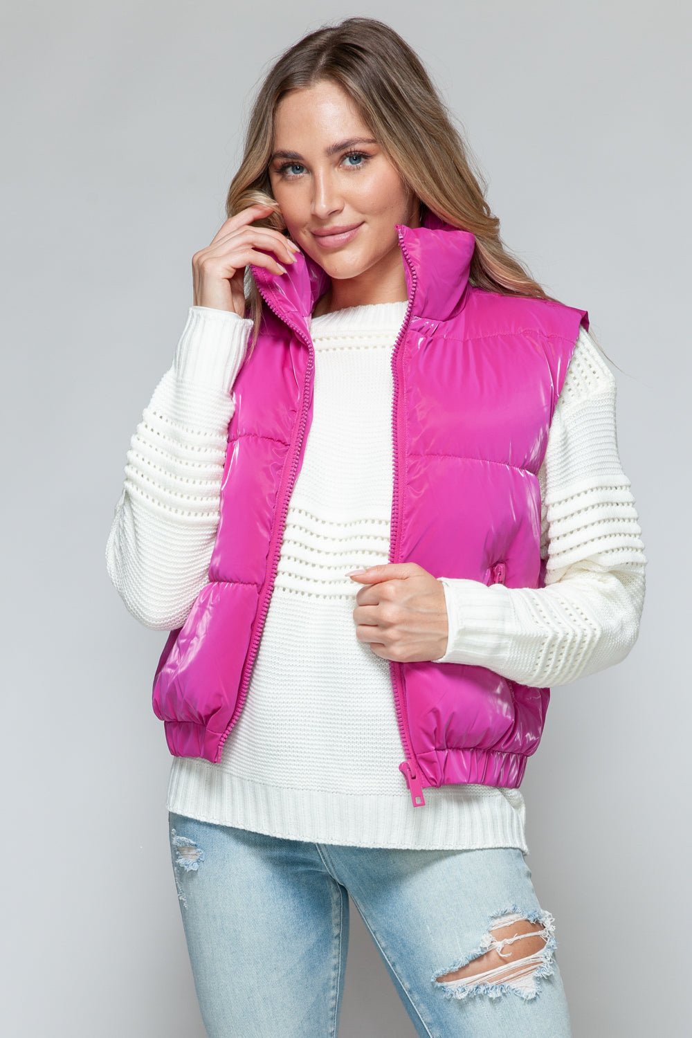 SNOBBISH - Faux Fur Lined Quilted Vest in Hot Pink