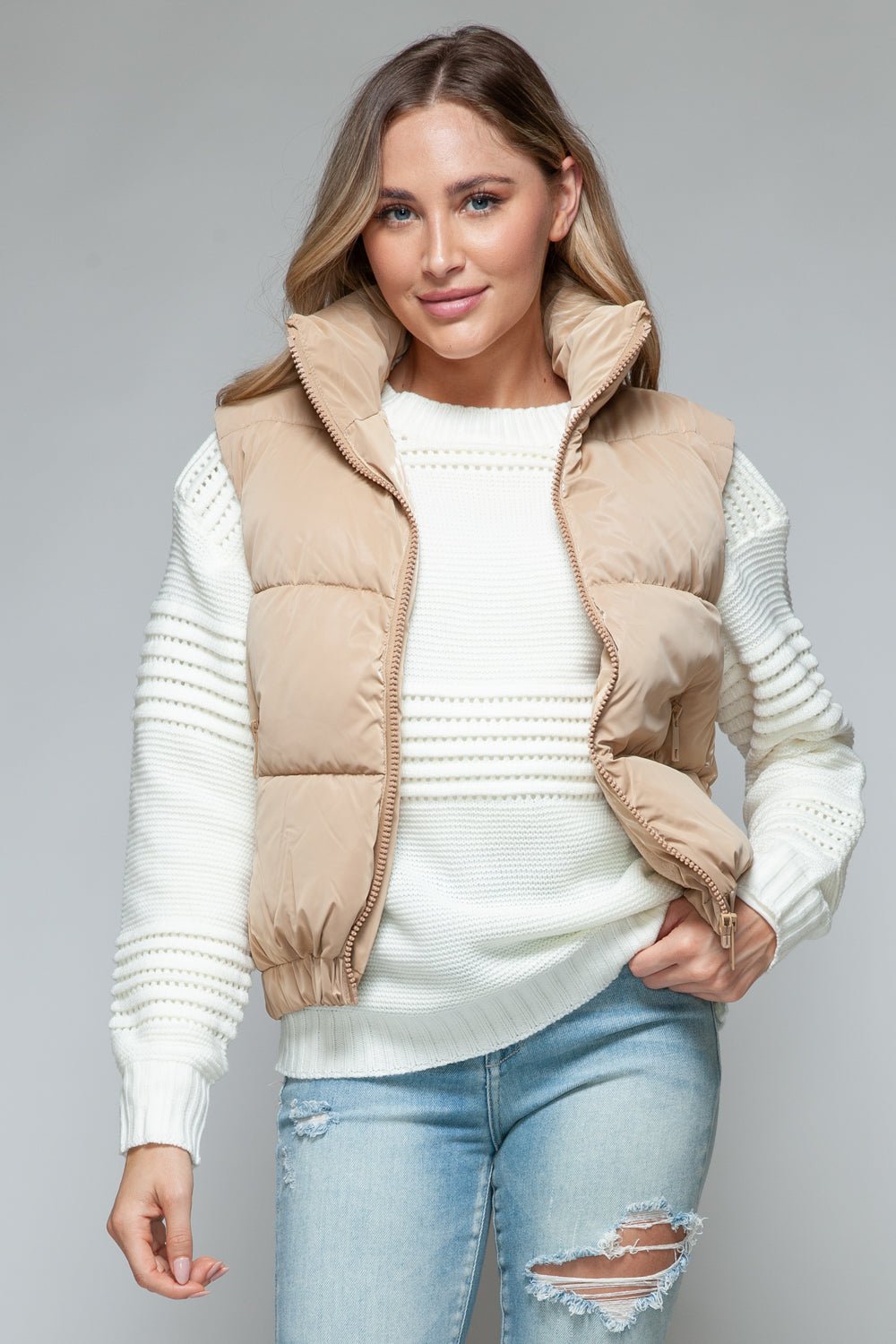 SNOBBISH - Faux Fur Lined Quilted Vest in Iced Coffee