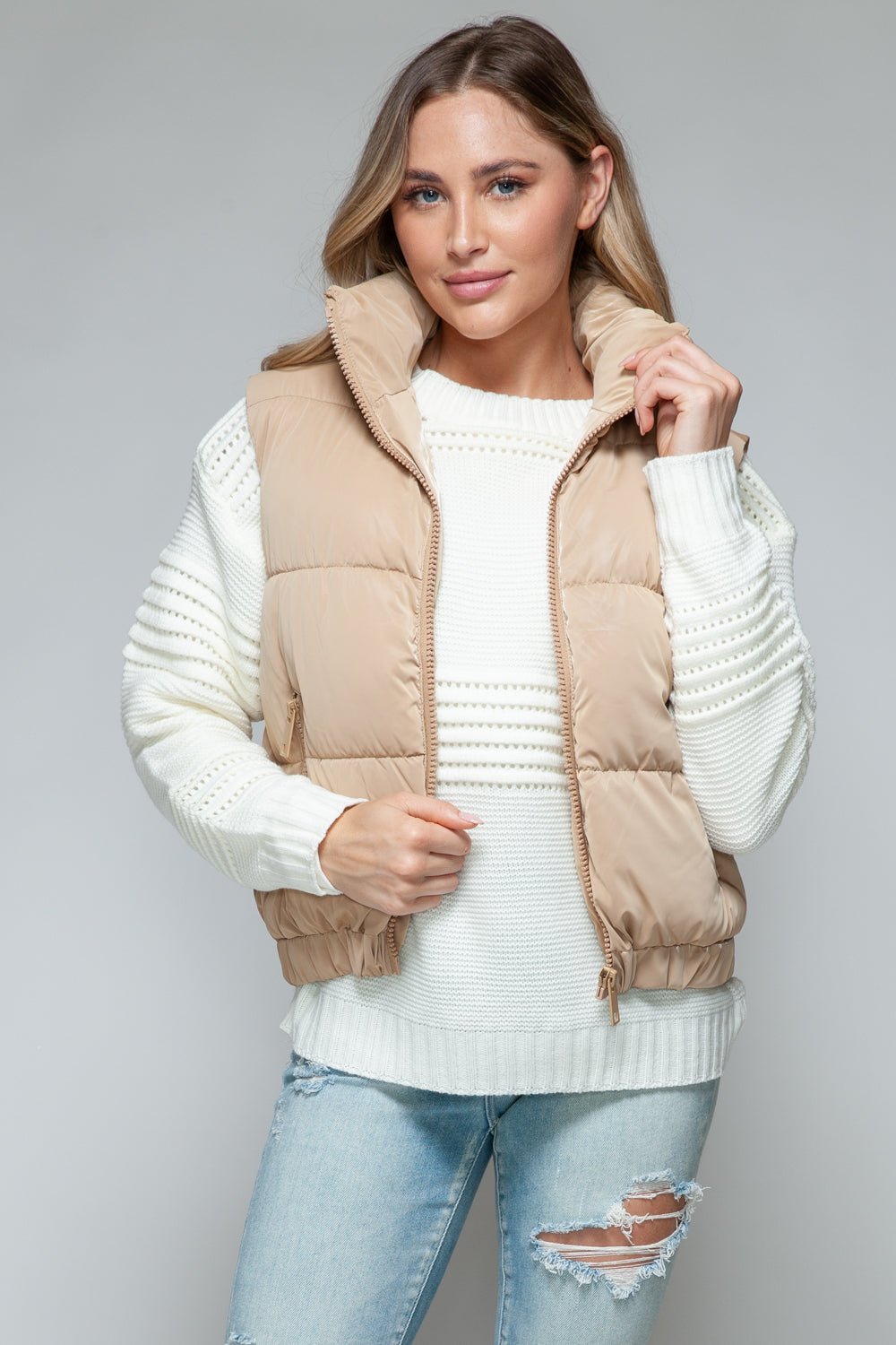 SNOBBISH - Faux Fur Lined Quilted Vest in Iced Coffee