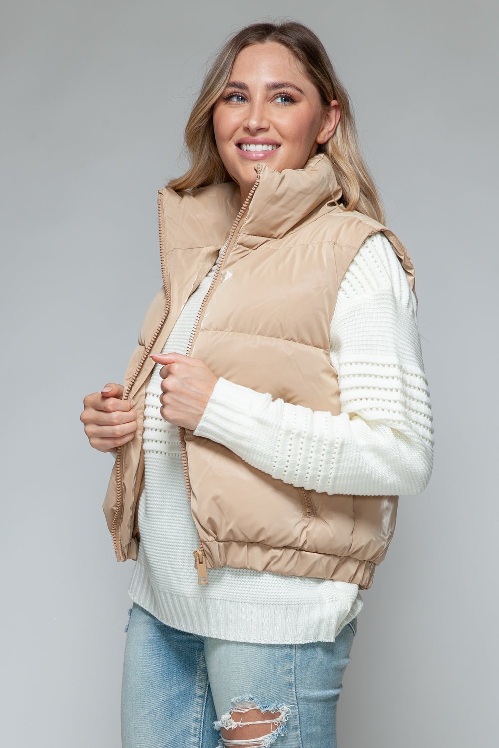 SNOBBISH - Faux Fur Lined Quilted Vest in Iced Coffee