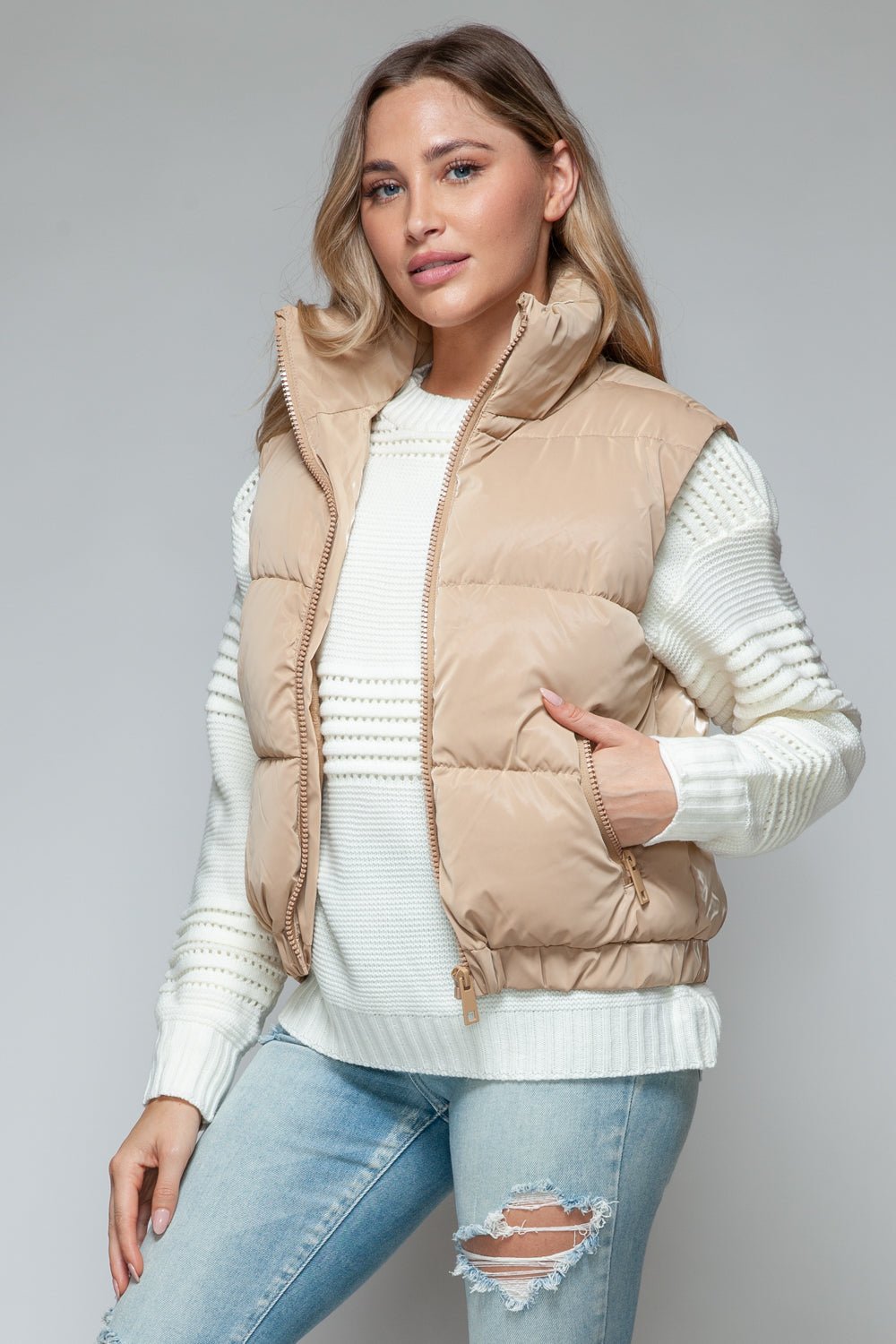 SNOBBISH - Faux Fur Lined Quilted Vest in Iced Coffee