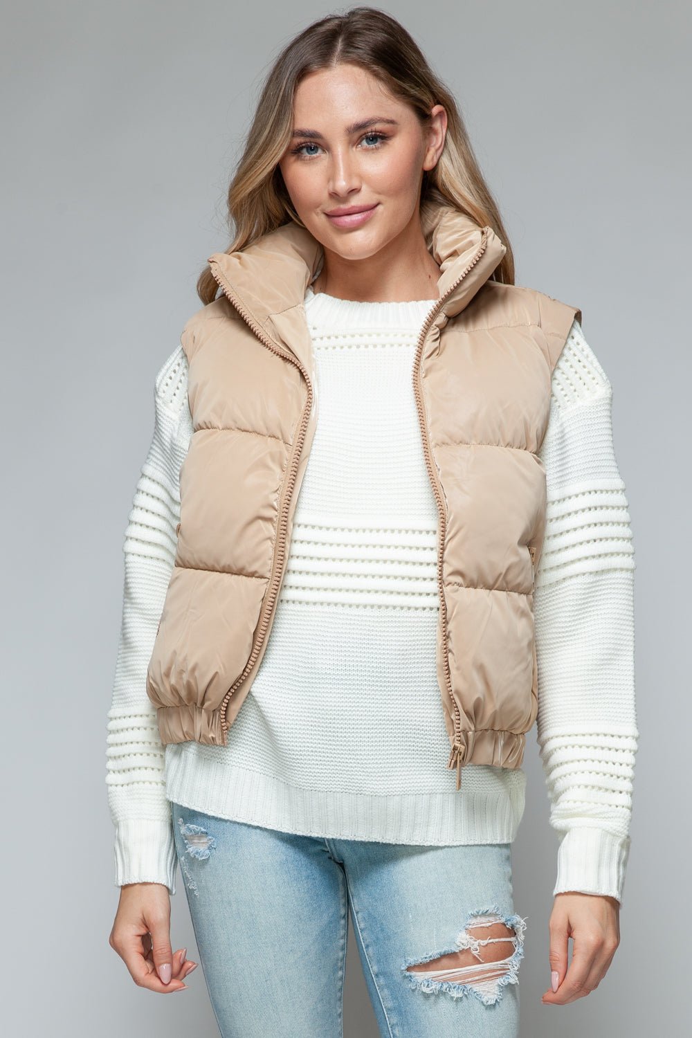 SNOBBISH - Faux Fur Lined Quilted Vest in Iced Coffee