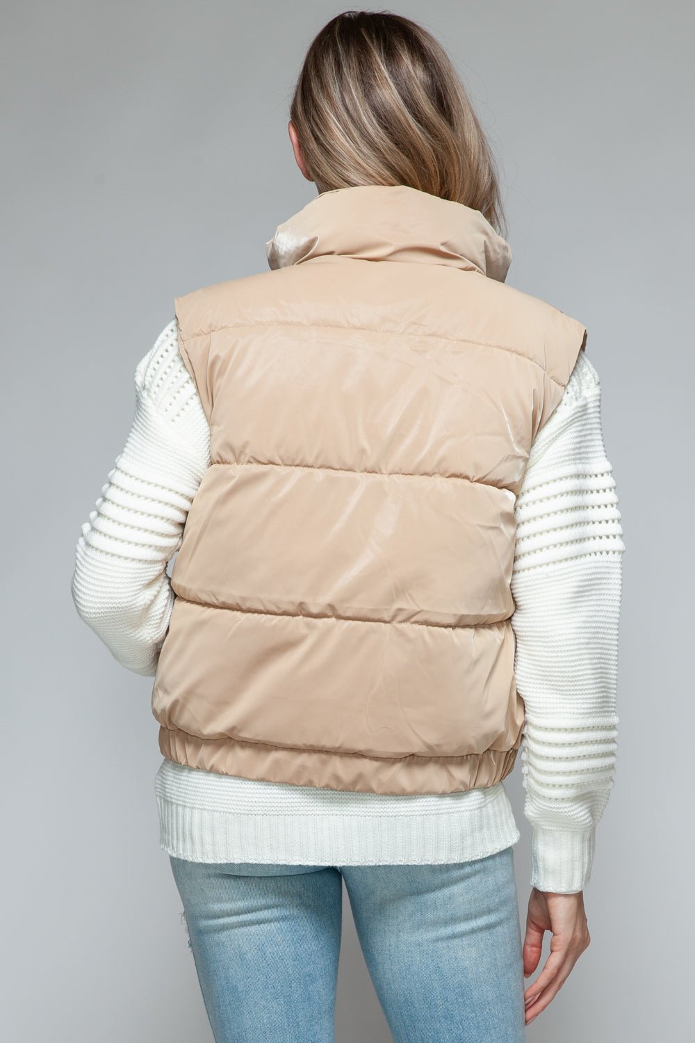 SNOBBISH - Faux Fur Lined Quilted Vest in Iced Coffee