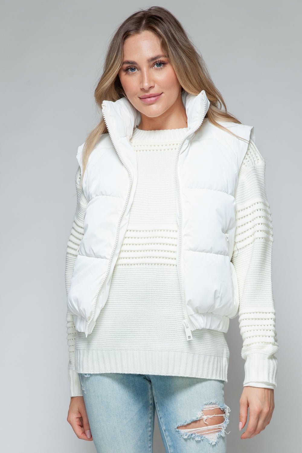 SNOBBISH - Faux Fur Lined Quilted Vest in Off - White