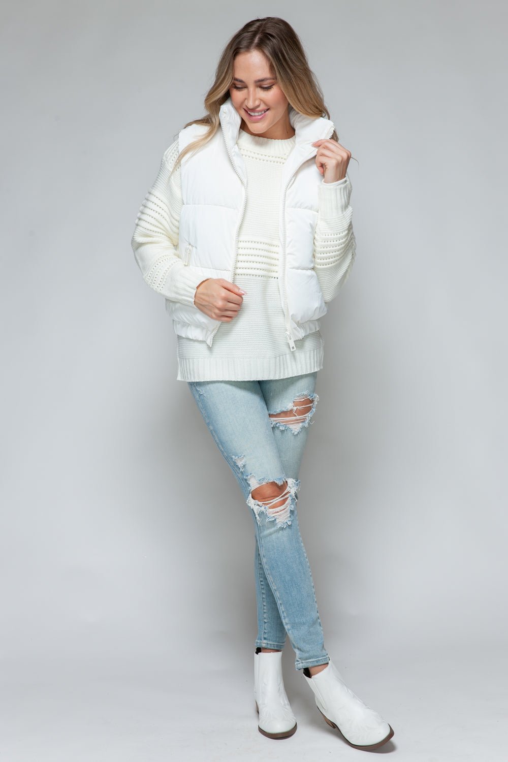 SNOBBISH - Faux Fur Lined Quilted Vest in Off - White