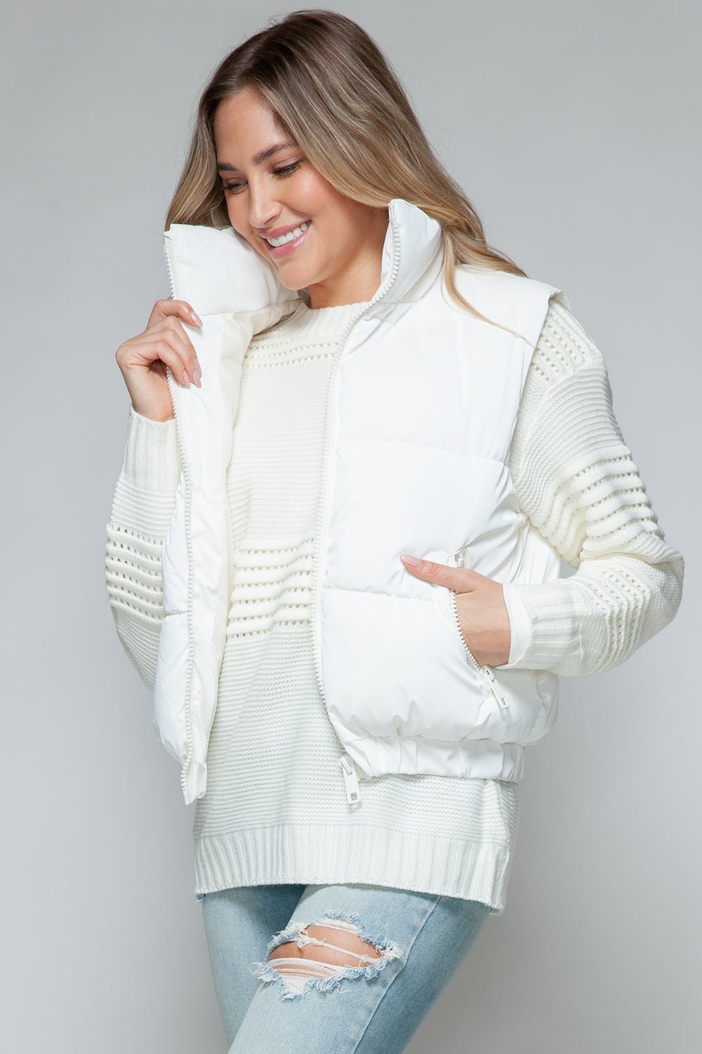 SNOBBISH - Faux Fur Lined Quilted Vest in Off - White