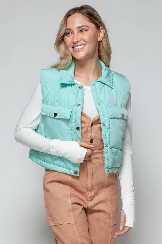 SNOBBISH - Green Snap Down Quilted Crop Vest