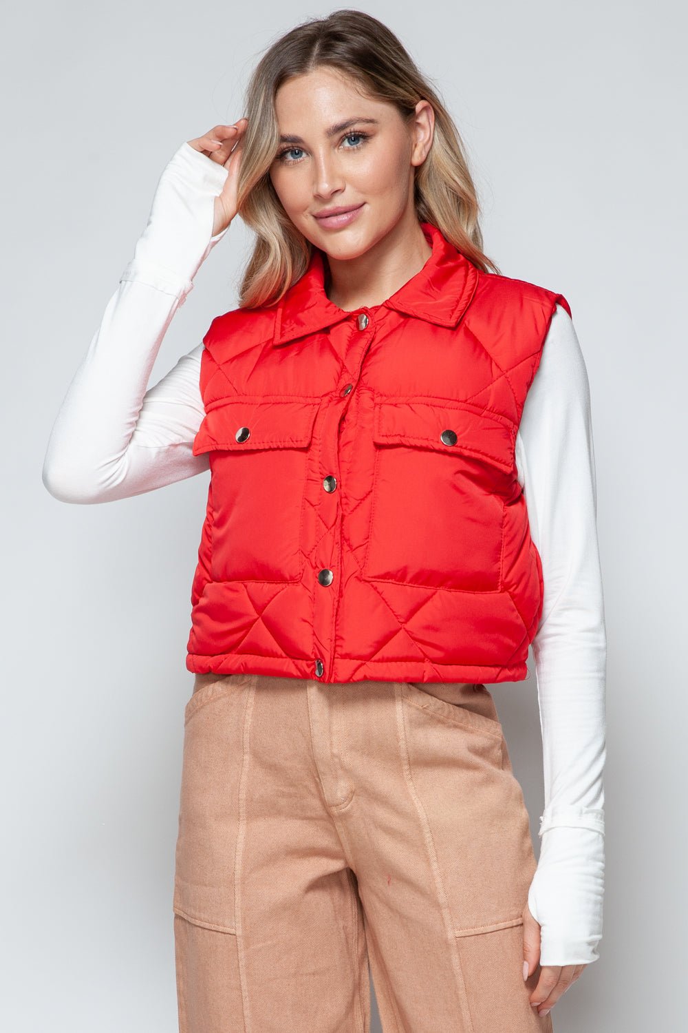 SNOBBISH - Red Snap Down Quilted Crop Vest