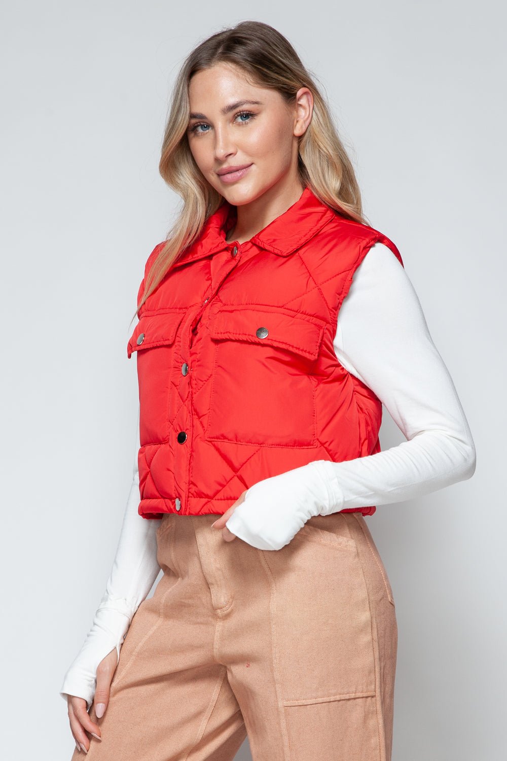 SNOBBISH - Red Snap Down Quilted Crop Vest