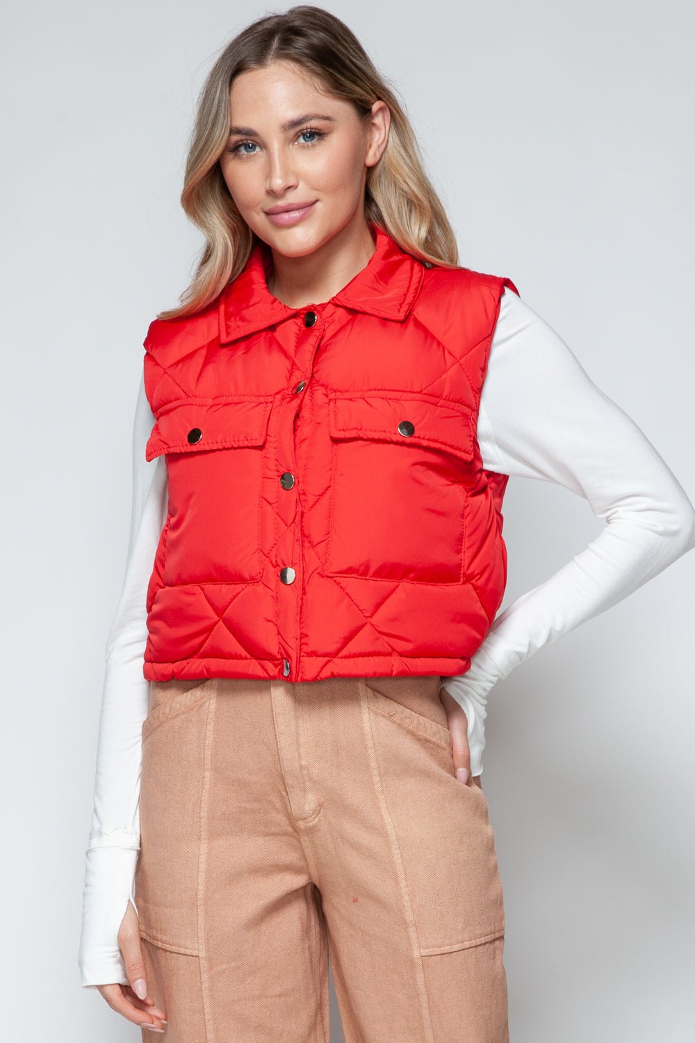 SNOBBISH - Red Snap Down Quilted Crop Vest