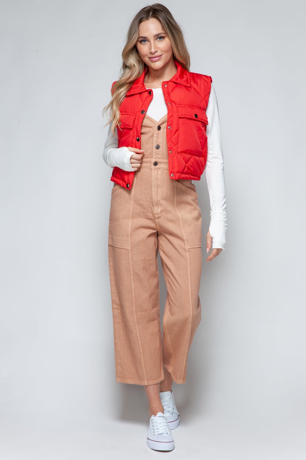 SNOBBISH - Red Snap Down Quilted Crop Vest