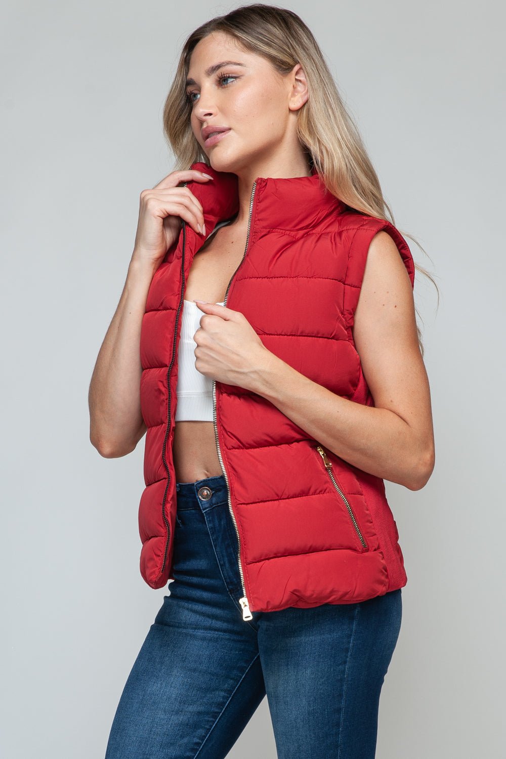 SNOBBISH - Red Zip Up Turtleneck Vest with Pockets