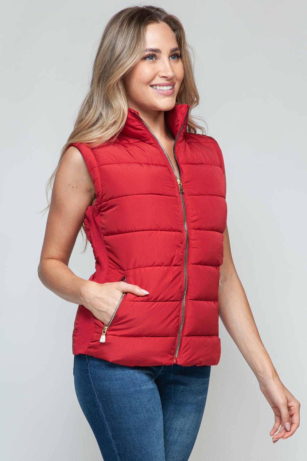 SNOBBISH - Red Zip Up Turtleneck Vest with Pockets