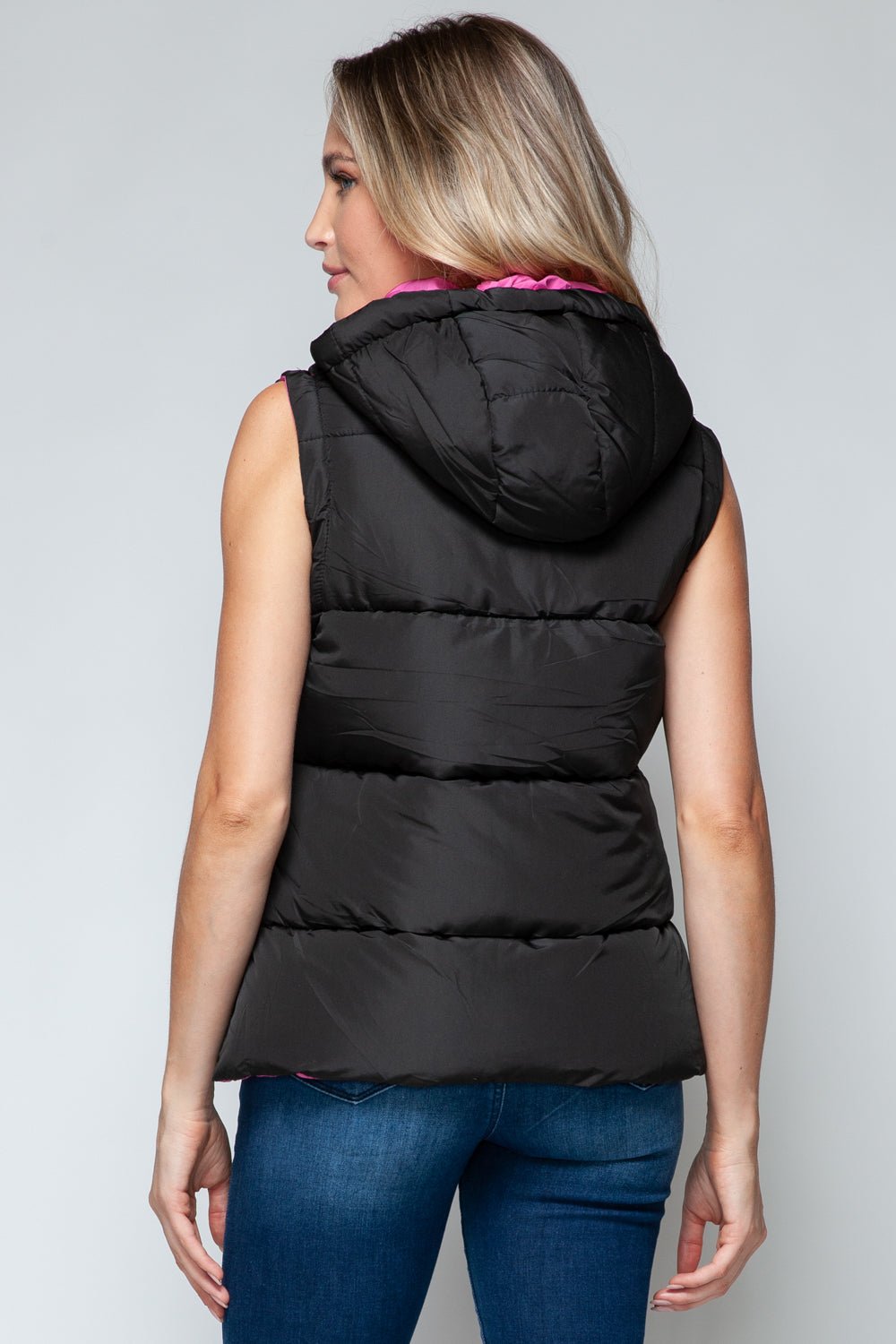 SNOBBISH - Snap and Zip Closure Hooded Vest in Black Rose Violet