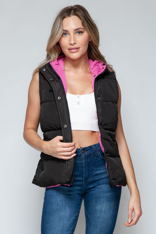 SNOBBISH - Snap and Zip Closure Hooded Vest in Black Rose Violet