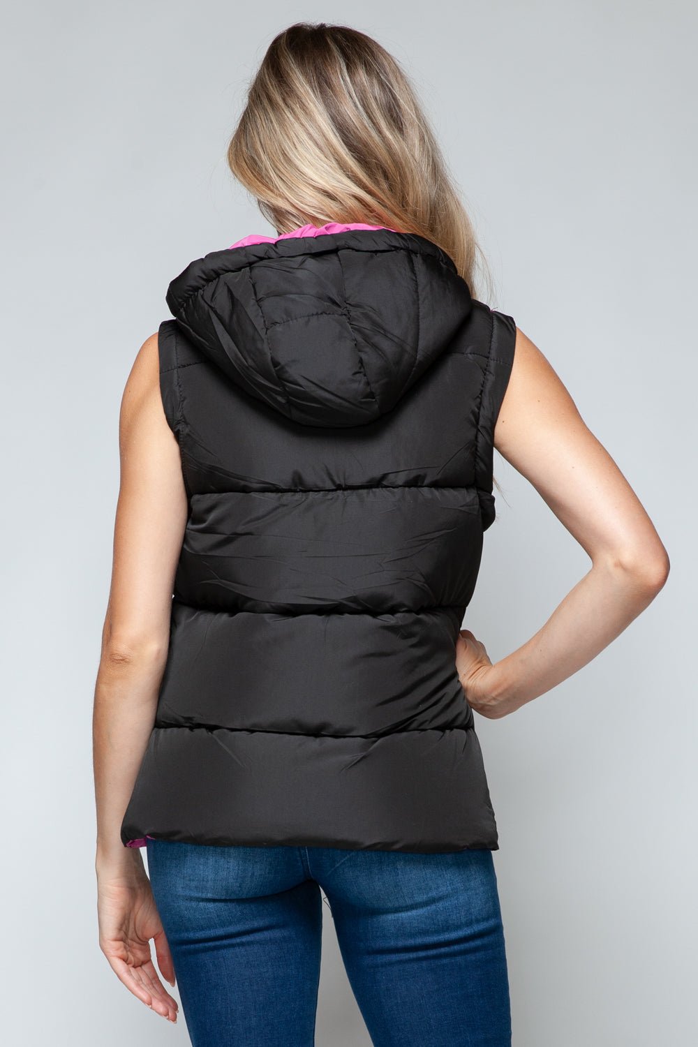 SNOBBISH - Snap and Zip Closure Hooded Vest in Black Rose Violet