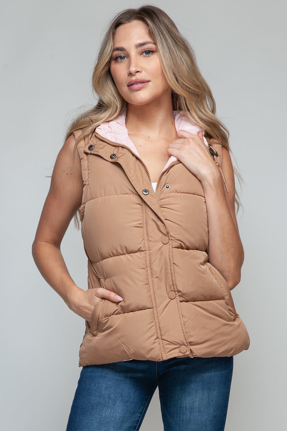 SNOBBISH - Snap and Zip Closure Hooded Vest in Camel