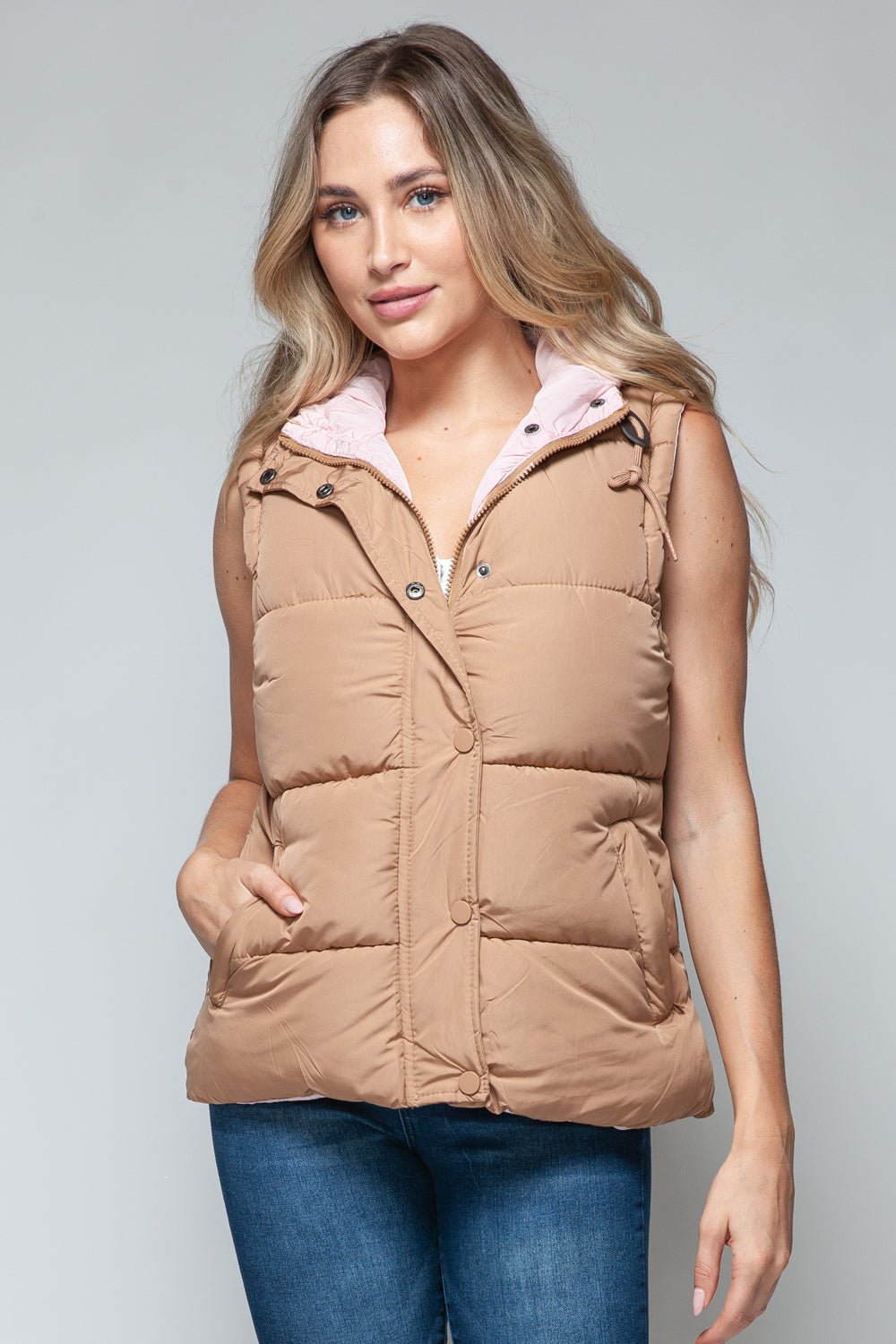 SNOBBISH - Snap and Zip Closure Hooded Vest in Camel