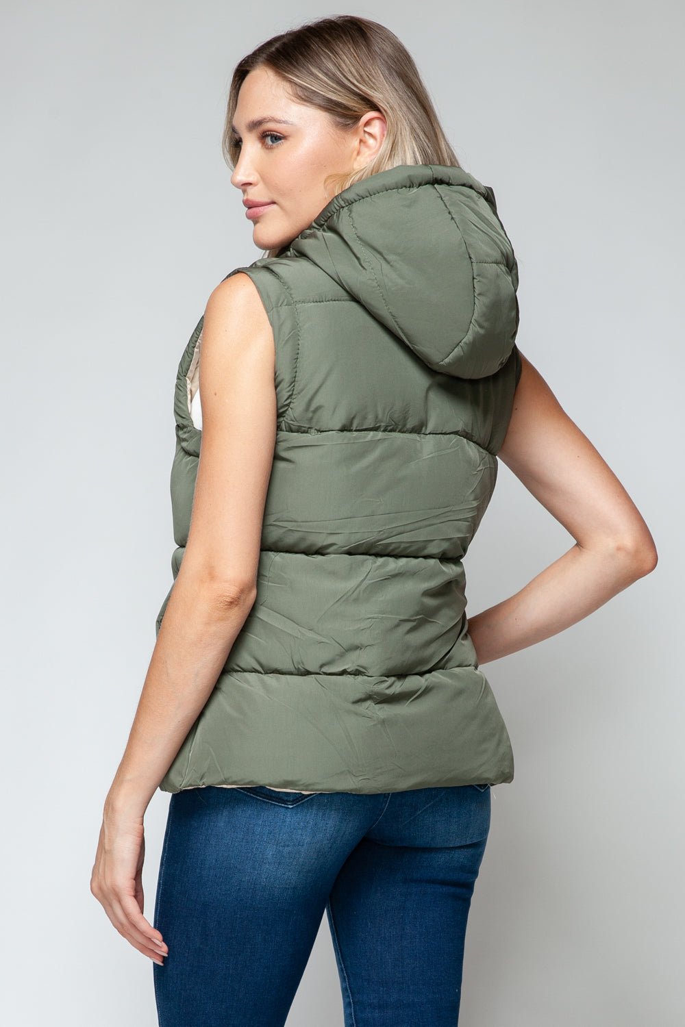 SNOBBISH - Snap and Zip Closure Hooded Vest in Light Olive Sand