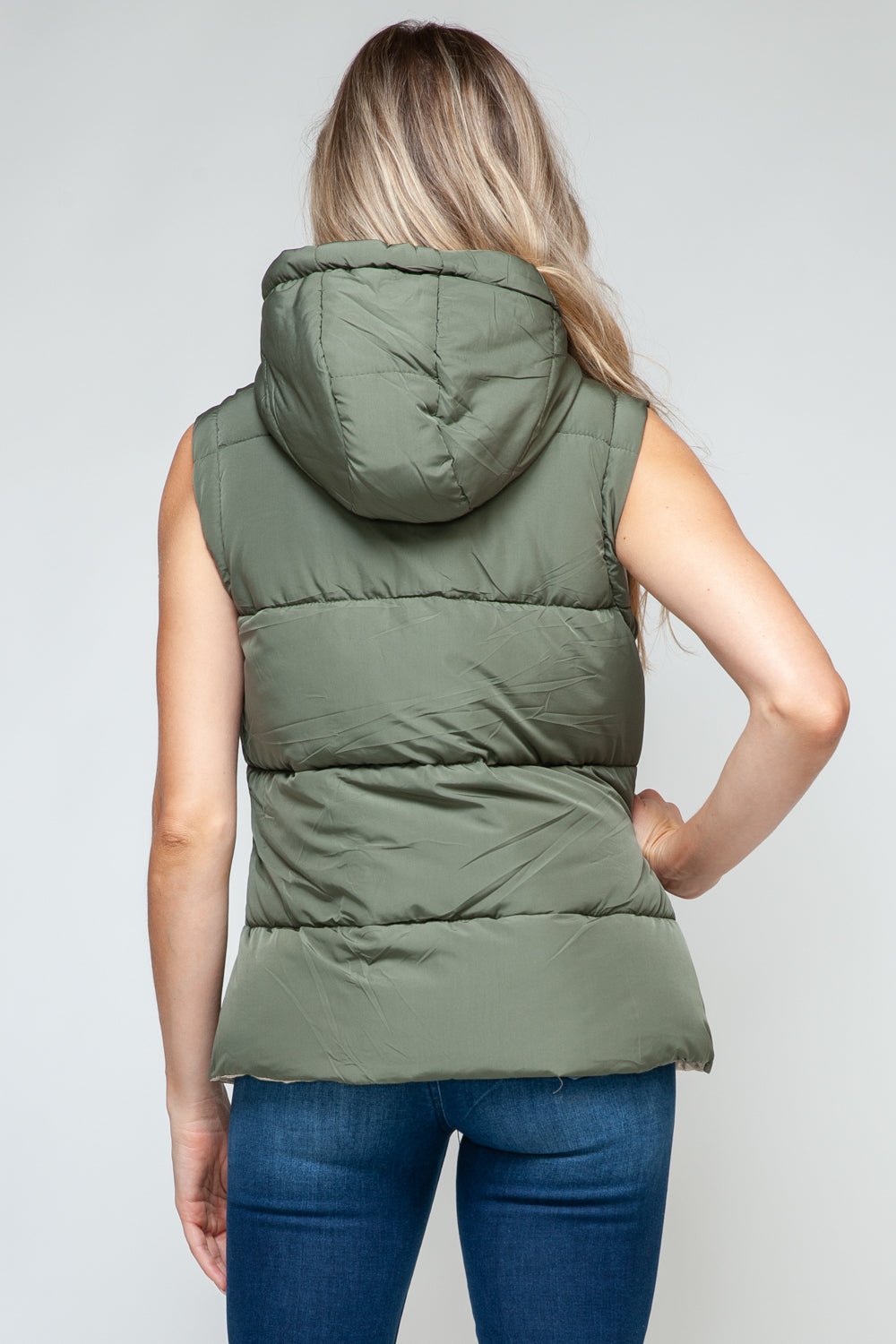 SNOBBISH - Snap and Zip Closure Hooded Vest in Light Olive Sand