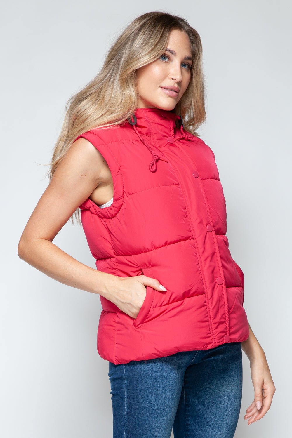 SNOBBISH - Snap and Zip Closure Hooded Vest in Magenta