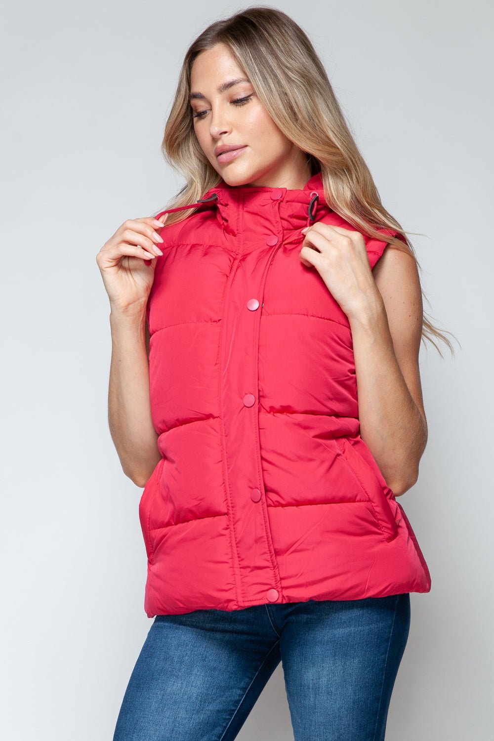 SNOBBISH - Snap and Zip Closure Hooded Vest in Magenta