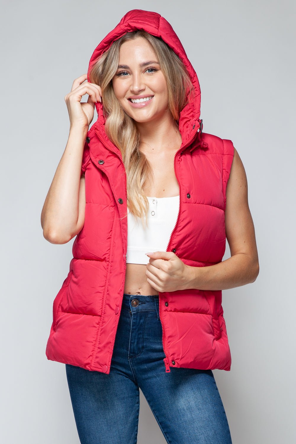 SNOBBISH - Snap and Zip Closure Hooded Vest in Magenta