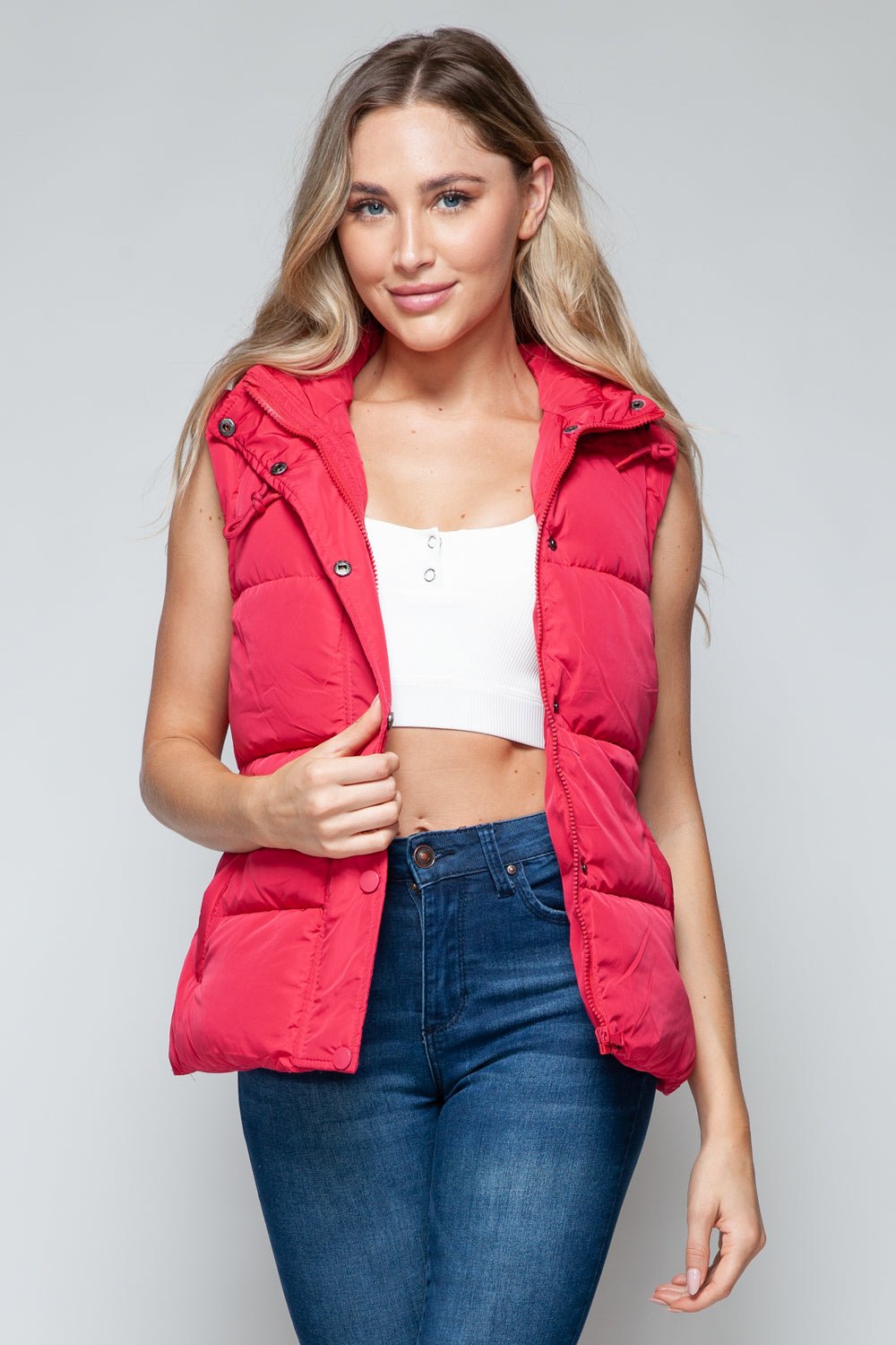 SNOBBISH - Snap and Zip Closure Hooded Vest in Magenta