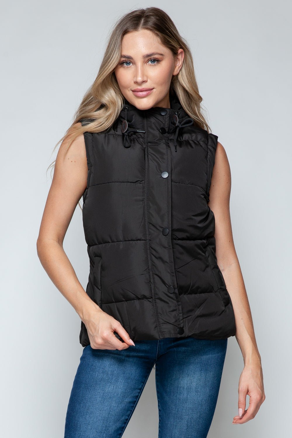 SNOBBISH - Snap and Zip Closure Hooded Vest in Midnight Black