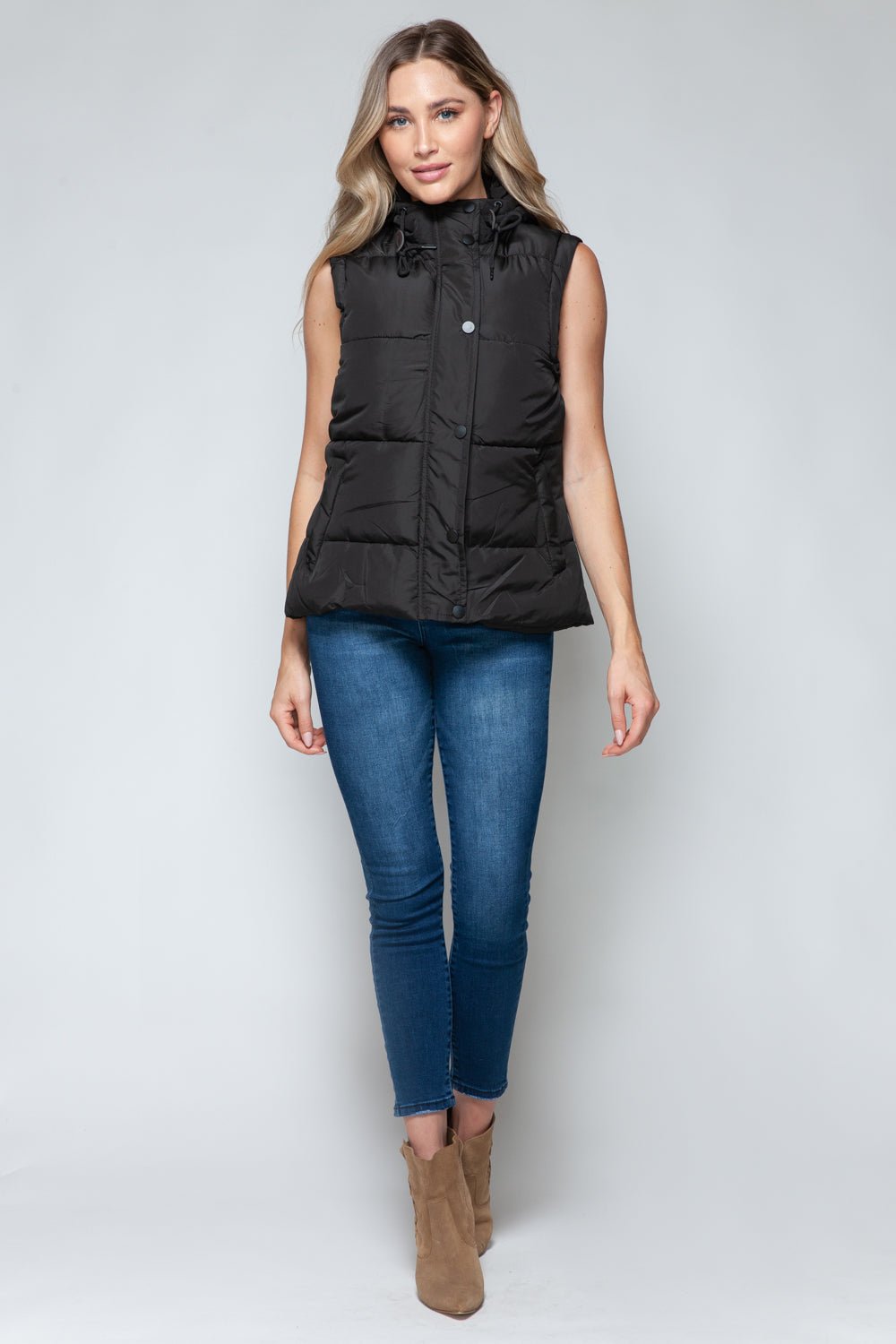 SNOBBISH - Snap and Zip Closure Hooded Vest in Midnight Black