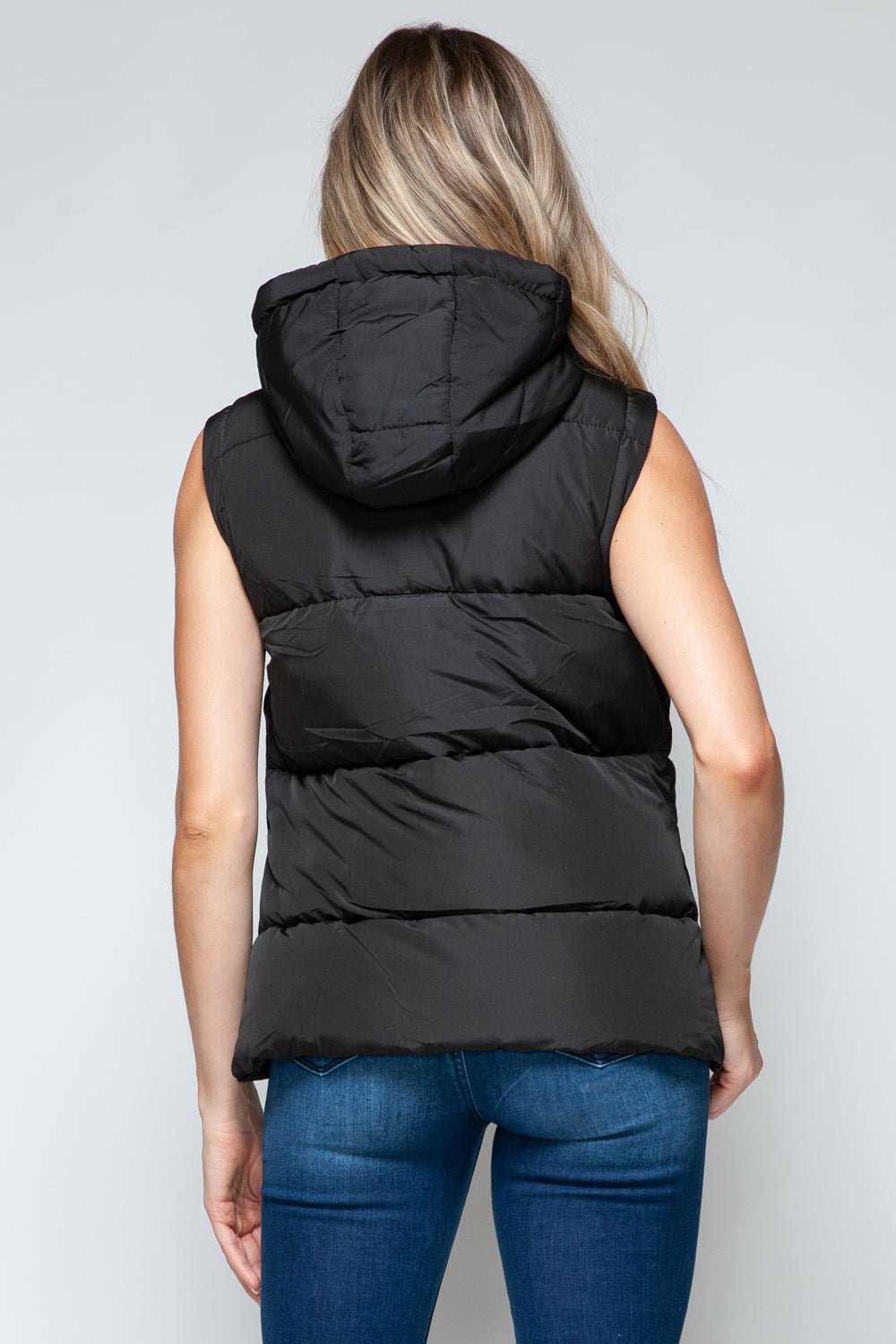 SNOBBISH - Snap and Zip Closure Hooded Vest in Midnight Black