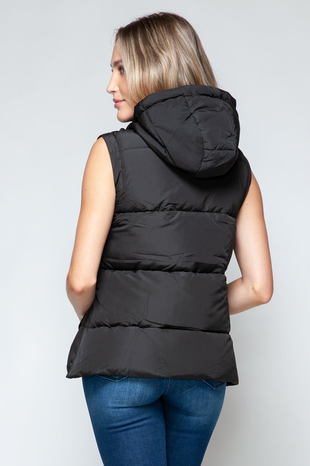 SNOBBISH - Snap and Zip Closure Hooded Vest in Midnight Black