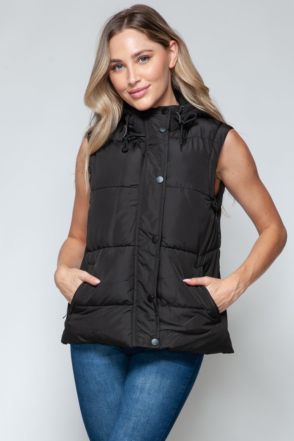 SNOBBISH - Snap and Zip Closure Hooded Vest in Midnight Black