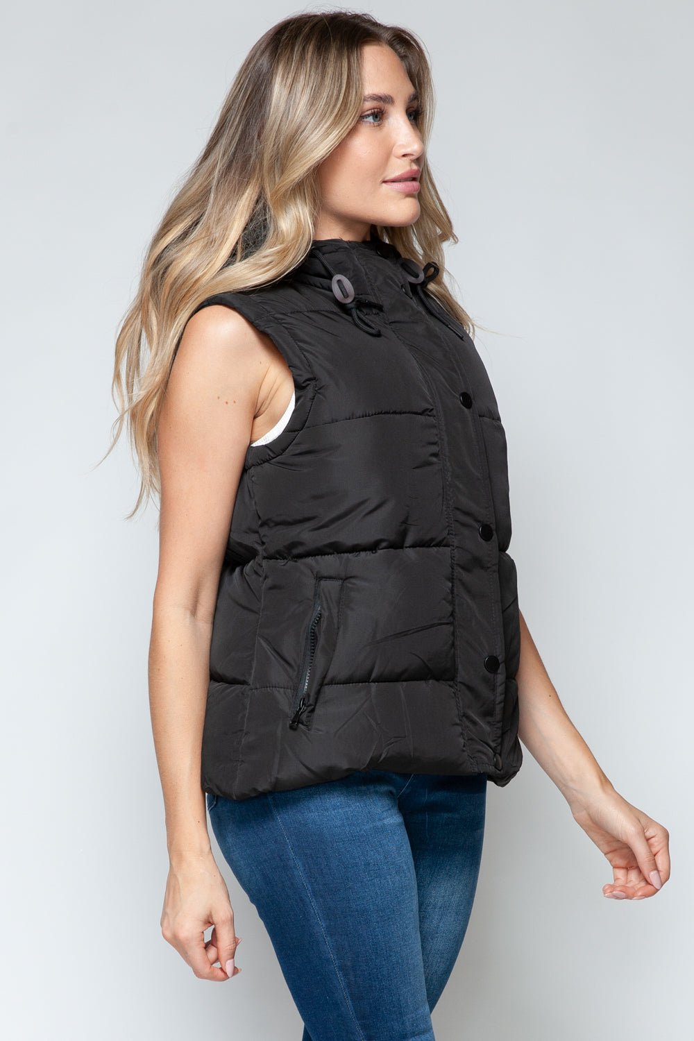 SNOBBISH - Snap and Zip Closure Hooded Vest in Midnight Black